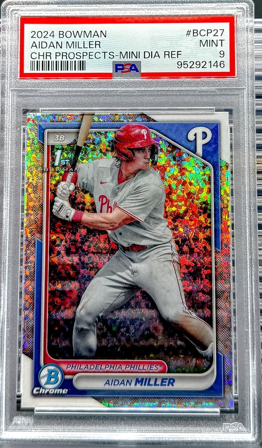 2024 Bowman #BCP-27 Aidan Miller Chrome Prospects Mini-Diamond Refractors PSA 9
