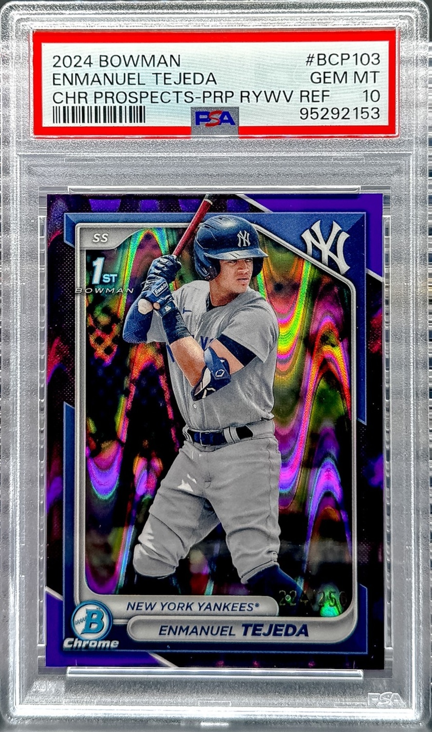 2024 Bowman Enmanuel Tejeda Chrome Prospects Purple RayWave PSA 10 #/250