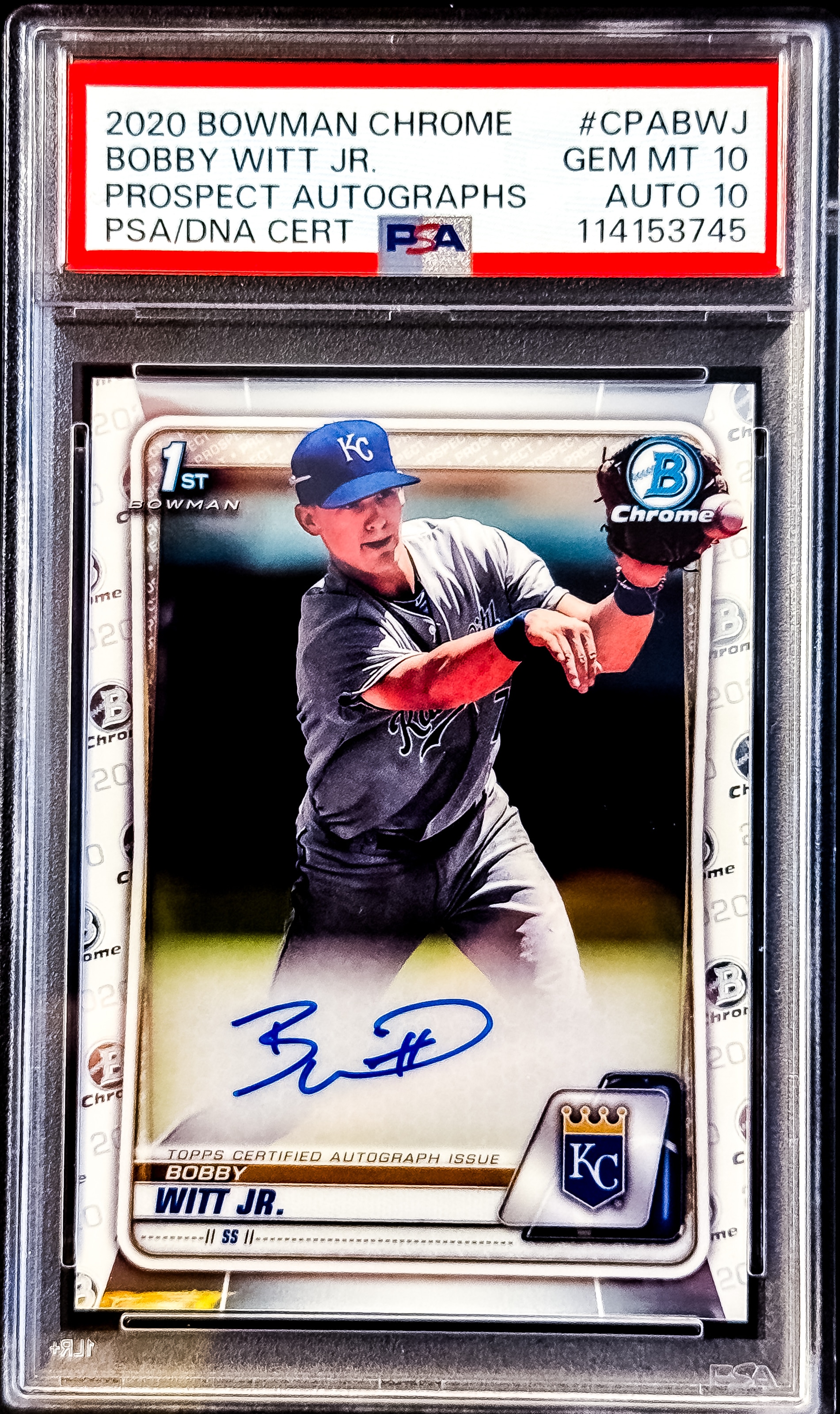 2020 Bowman Chrome #CPA-BWJ Bobby Witt Jr. Prospect Autographs PSA 10
