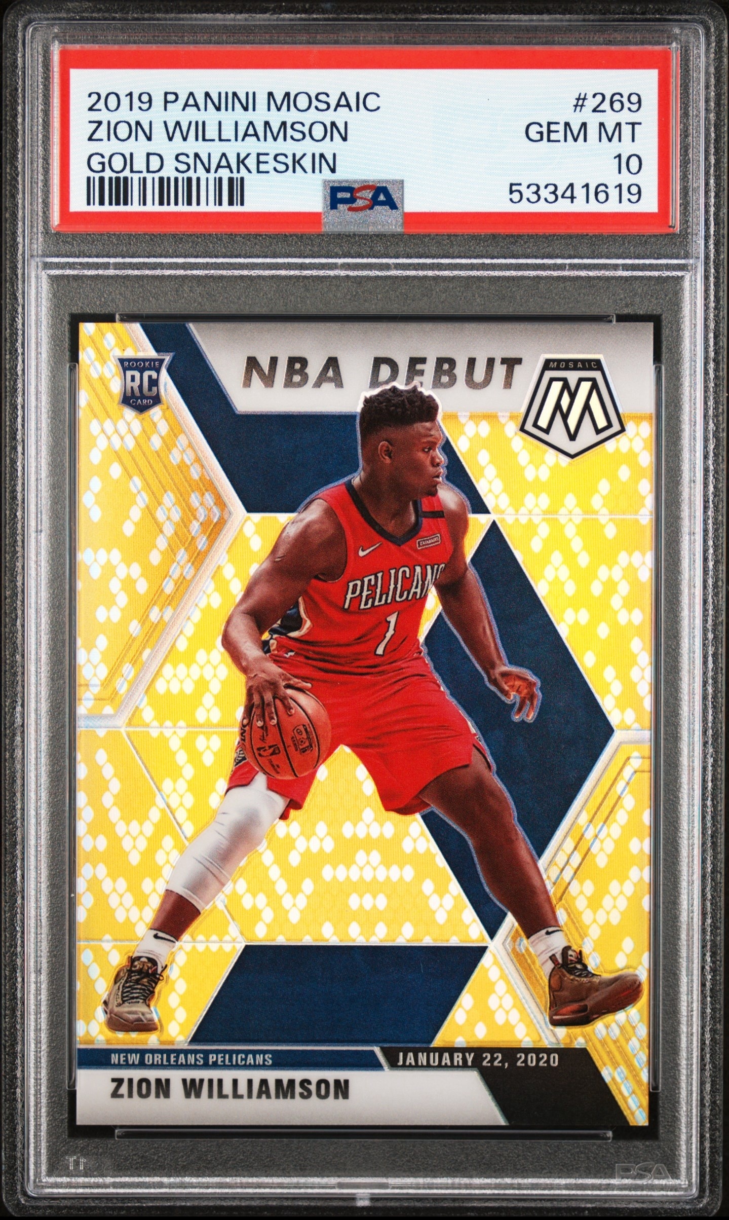 2019 Panini Mosaic Zion Williamson Gold Snakeskin #/8 PSA 10 JERSEY NUMBER MATCH