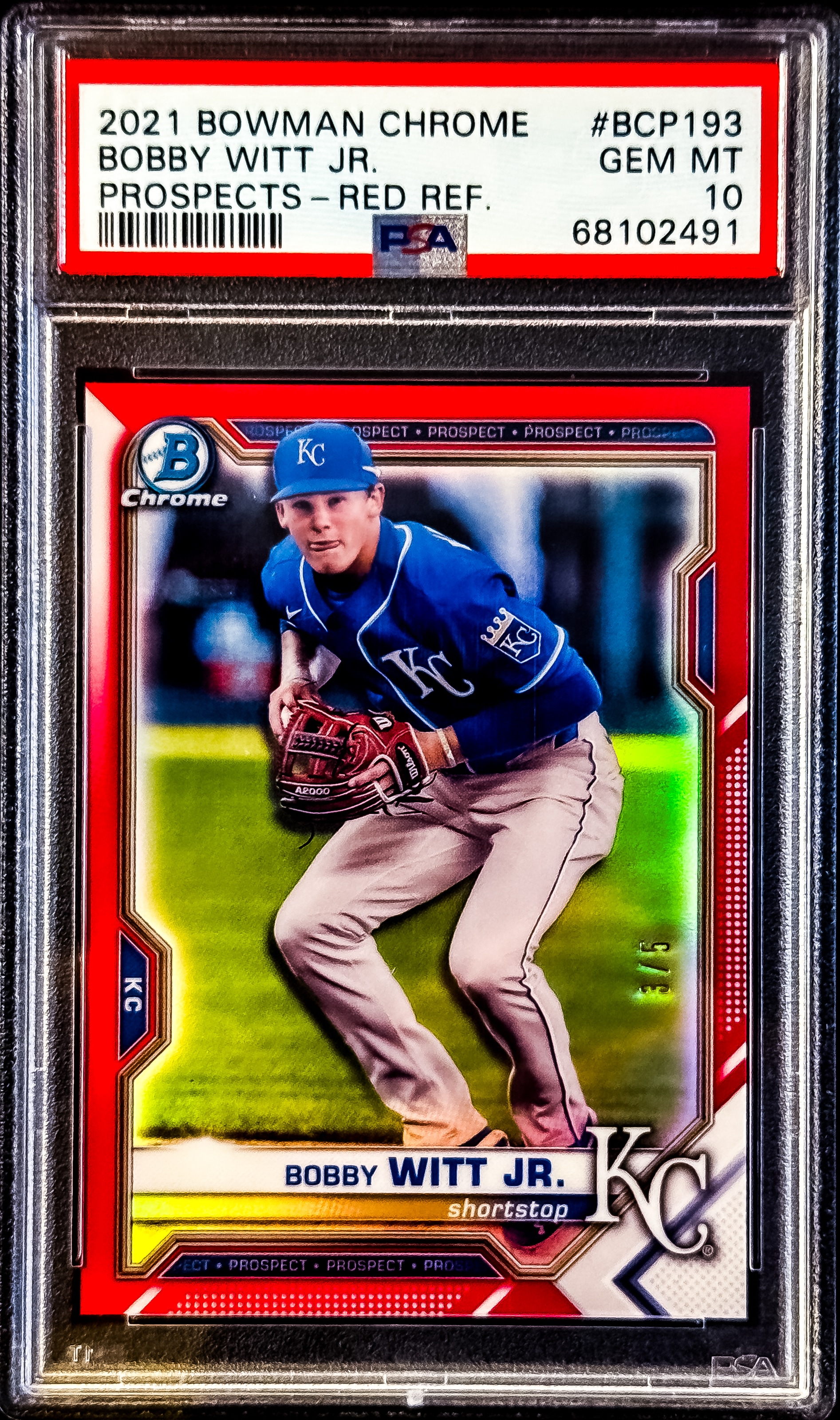 2021 Bowman Chrome Prospects #BCP193 Bobby Witt Jr. Red Refractor #3/5 PSA 10